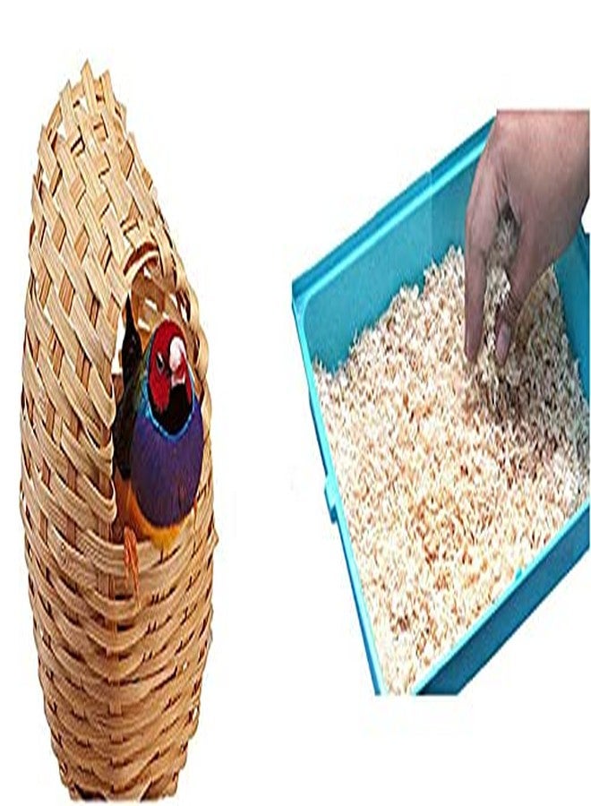 سايج سكوير مجموعة سيج سكوير الخاصة من الخيزران الطبيعي المعلق مع خطاف، عش تربية ومواد تعشيش (40 جرام) للطيور الصغيرة (الببغاء الأسترالي، عصفور البادجيري) - Image 1